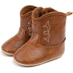 Newborn Boys Girls Brown Faux Leather Non-Slip Soft Sole First Walker Booties